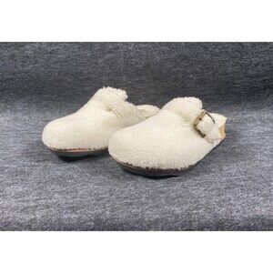 Clarks Womens Brynn Slide Size 5 Shoes White Ivory Faux Fur Clogs